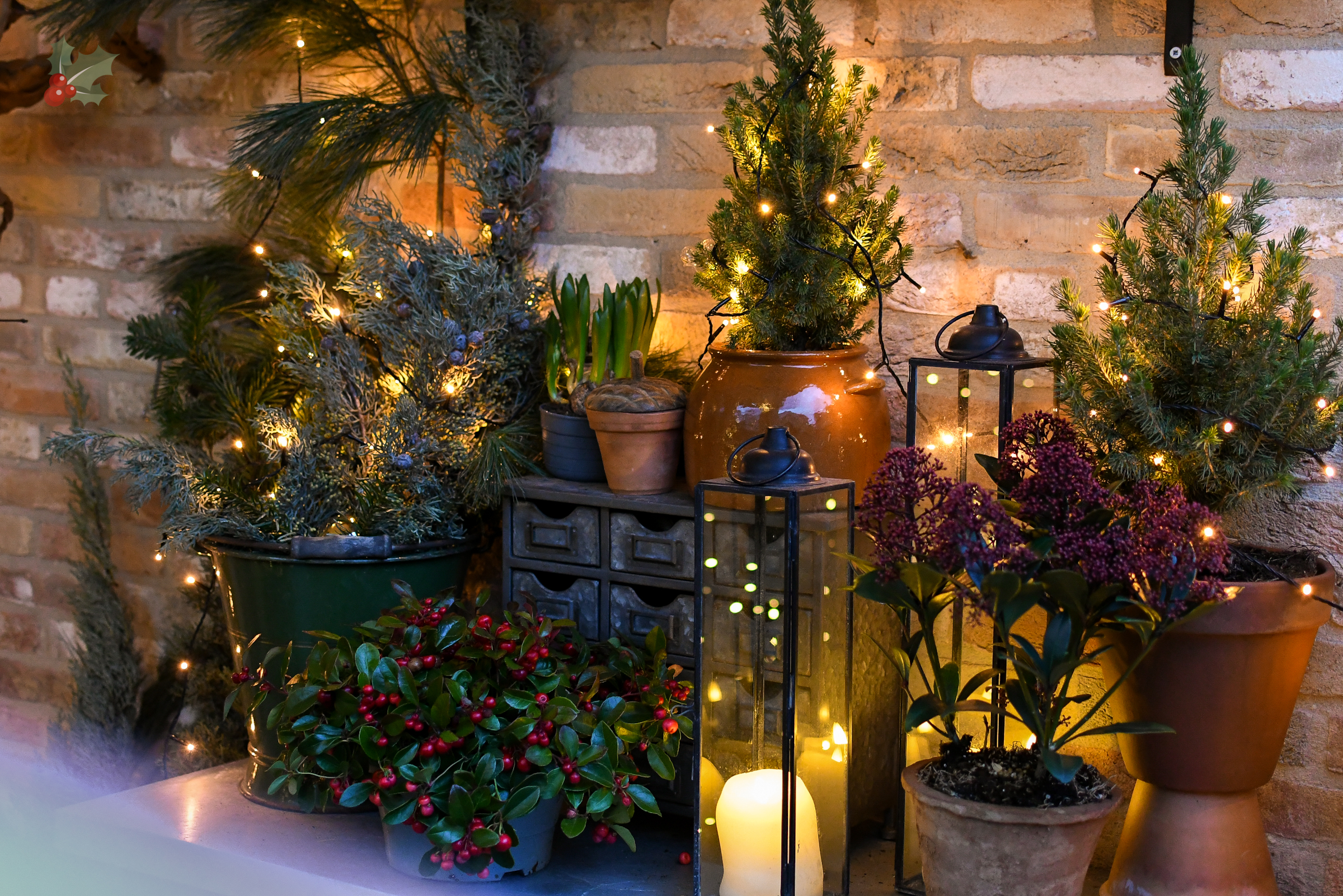 Kerstversiering en kerstdecoratie in een kleine tuin